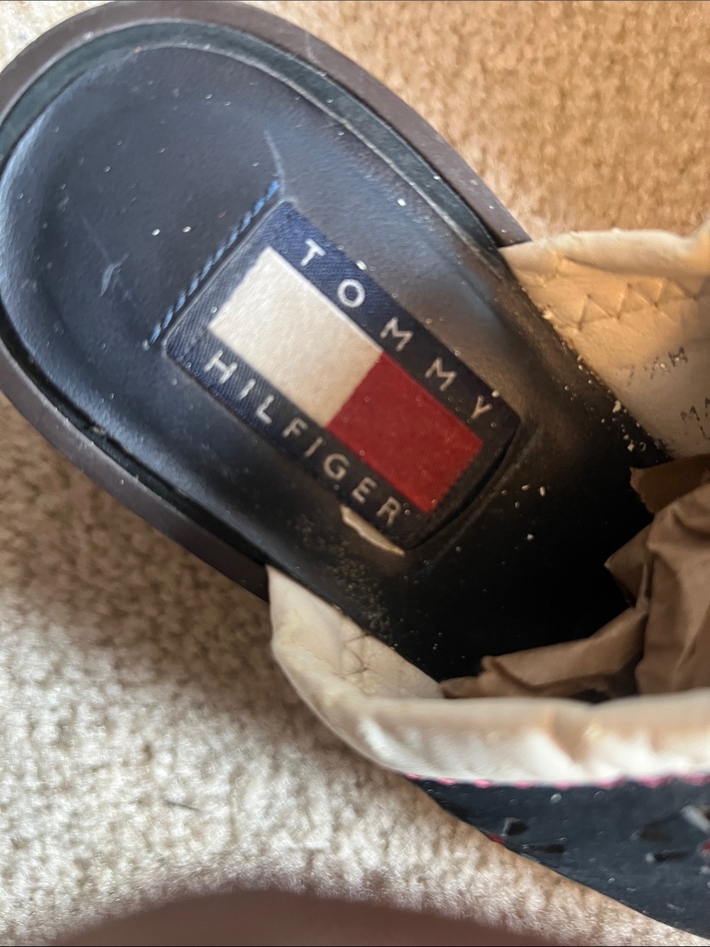 Tommy Hilfiger Black Suede Embroidered Clog Mules with Cream Trim - Picture 5 of 9